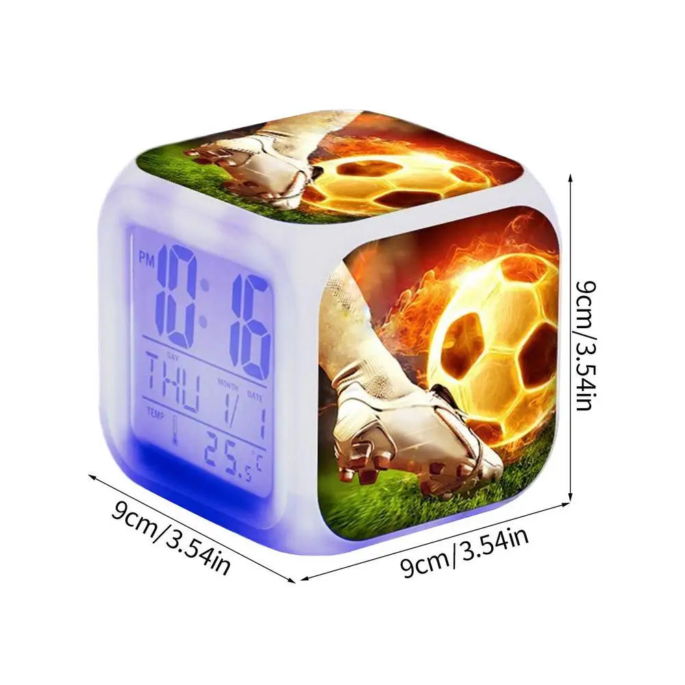 Reloj Despertador LED con Temática de Fútbol - Muestra Hora, Fecha y Temperatura