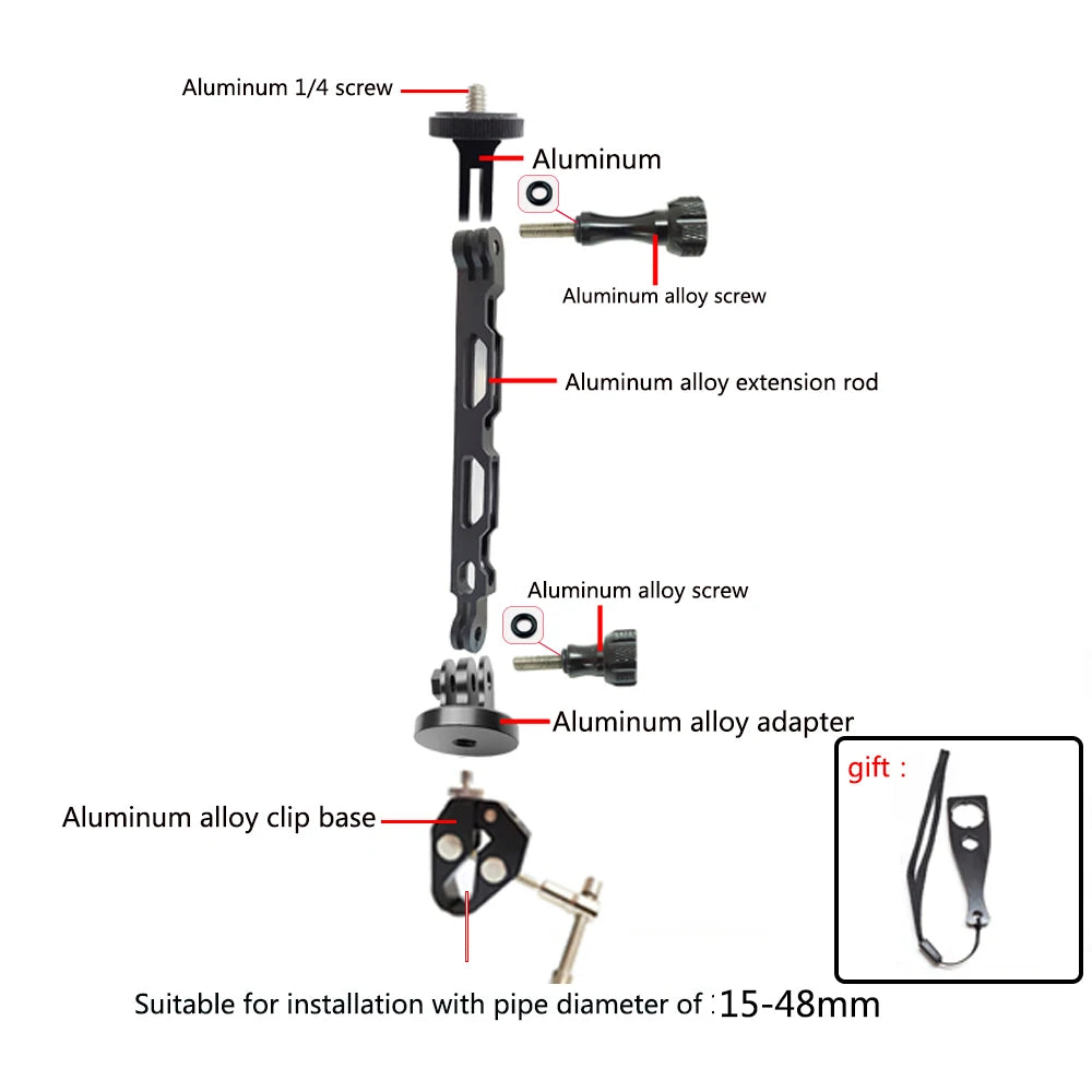 Aluminum Selfie Stick for Motorbike and Bicycle with Adjustable Mount