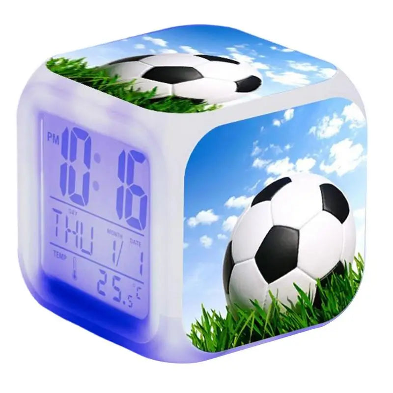Reloj Despertador LED con Temática de Fútbol - Muestra Hora, Fecha y Temperatura