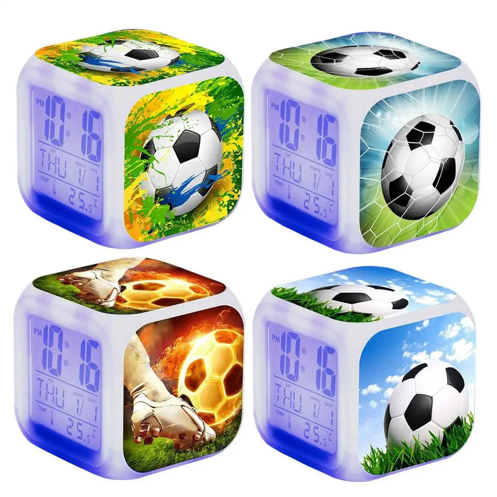 Reloj Despertador LED con Temática de Fútbol - Muestra Hora, Fecha y Temperatura