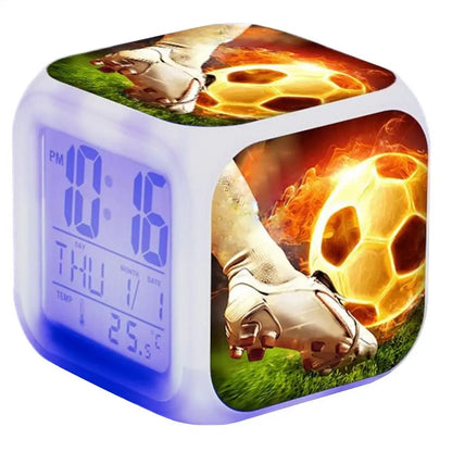 Reloj Despertador LED con Temática de Fútbol - Muestra Hora, Fecha y Temperatura