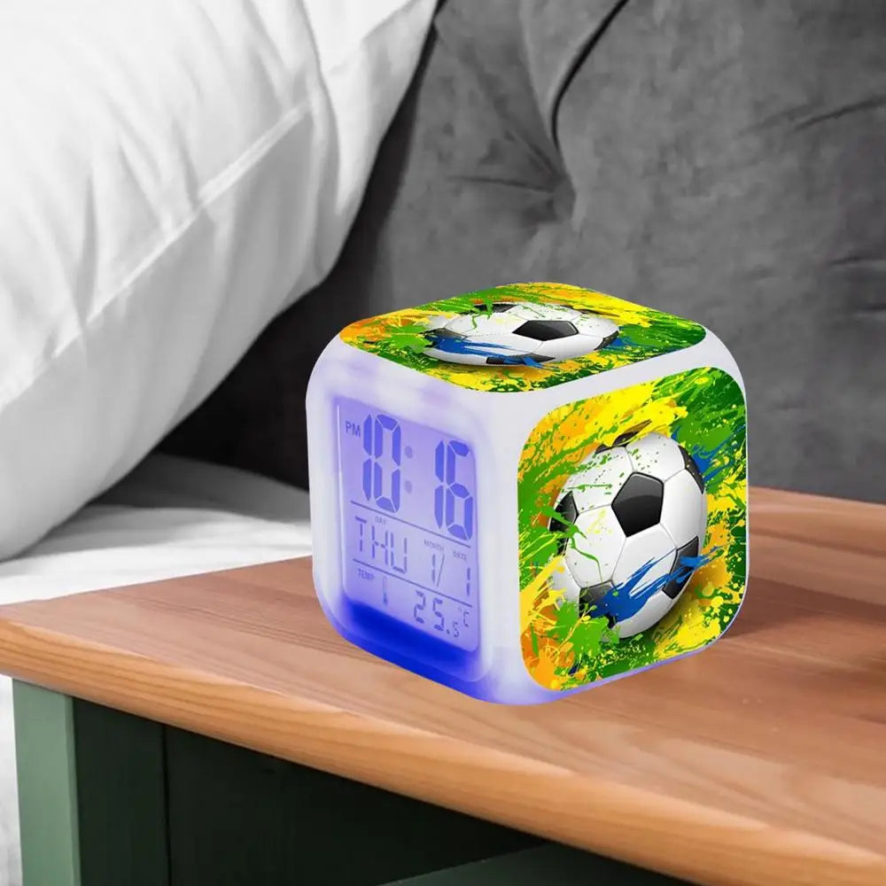 Reloj Despertador LED con Temática de Fútbol - Muestra Hora, Fecha y Temperatura