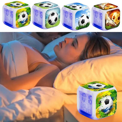 Reloj Despertador LED con Temática de Fútbol - Muestra Hora, Fecha y Temperatura
